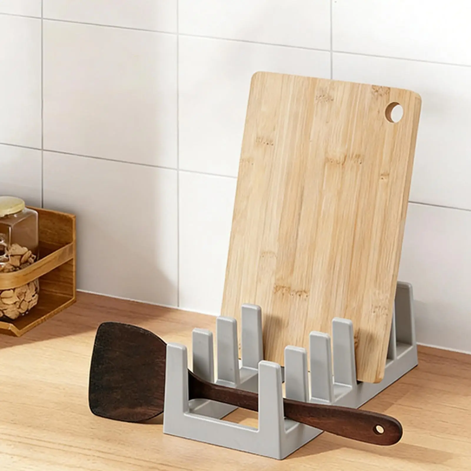 6 Slot Vertical Pot Lid Storage Rack Non Slip Compact Kitchen Organizer Multifunctional Holder for Plate Cutting Board Bakeware