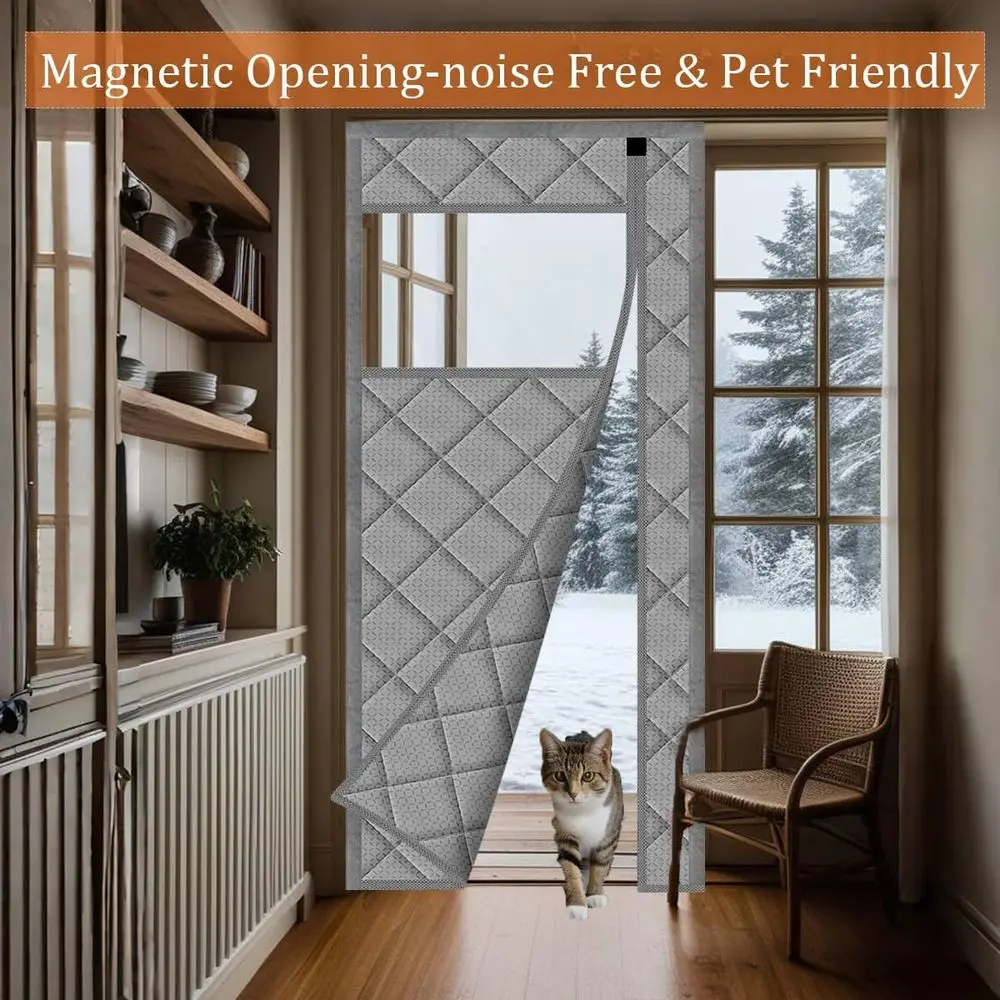 ستارة باب معزولة مغناطيسية، 65 × 82، مفتوحة من الجانب، رمادي، تحافظ على الدفء/البارد