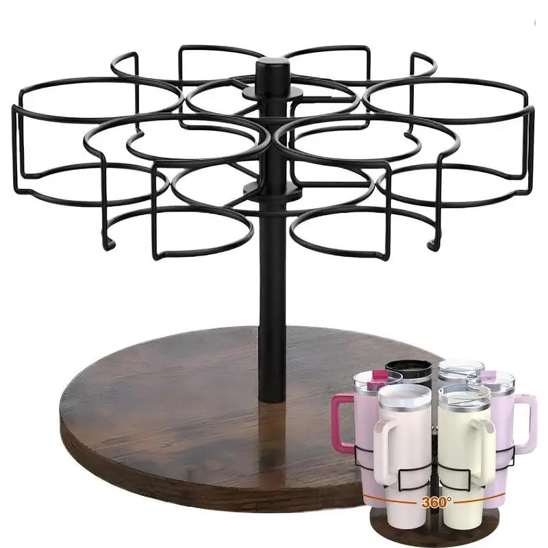 

Cup Storage Rack With Wooden Base Countertop Tumbler Rack Rotating Cup Holder Non-Slip Kitchen Mug Organizer Home Accessories