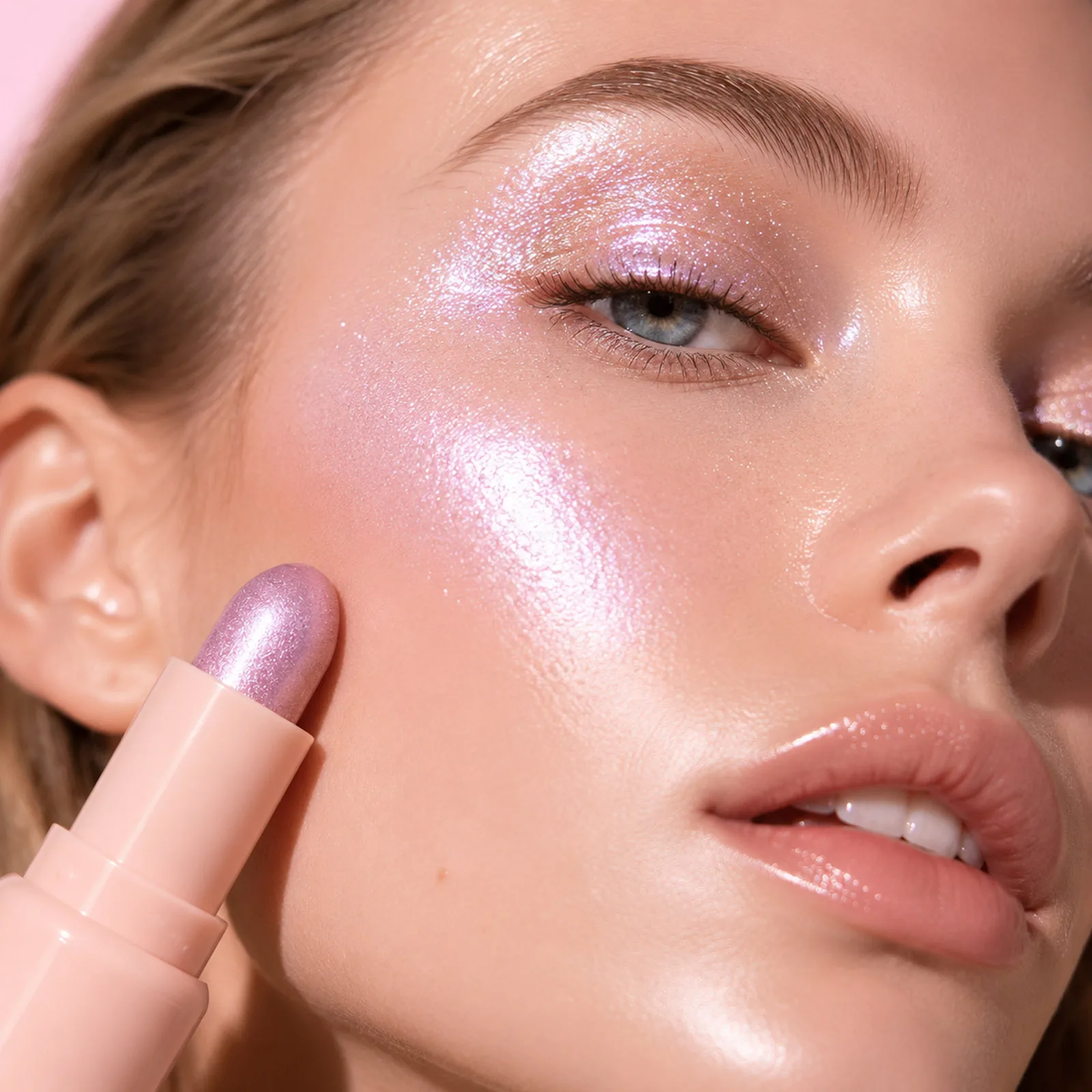 JUJU DREAM Shimmer Highlighter Stick Pink Purple Iridescent Glow Waterproof Long Lasting Face Eye Brightening Makeup
