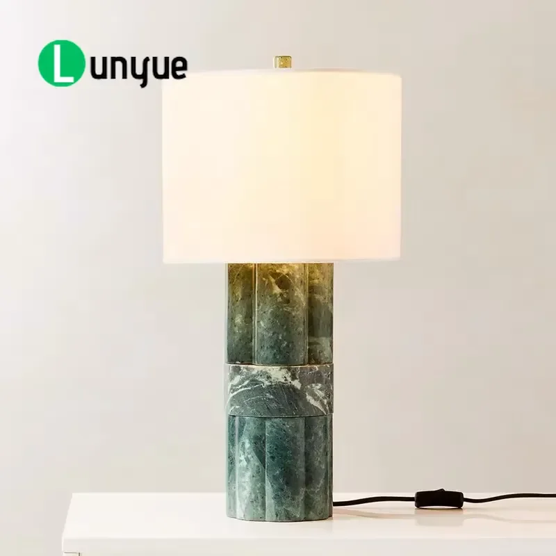 Modern Postmodern Emerald Green Marble Bedside Lamp Retro Designer Electric DC Light for Living Room Bedroom Study Exquisite