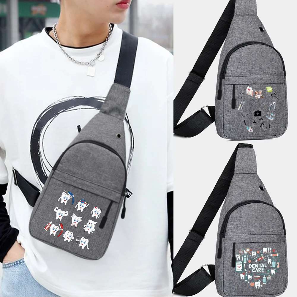 

Men Chest Bags Teeth Print Shoulder Bag Crossbody Outdoor Sport Pack Daily All-match Picnic Canvas New Messenger Bag Fanny Pack