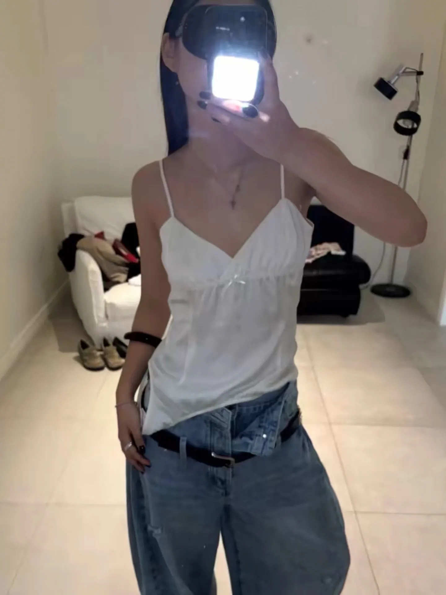 Nok Xiaola Authentic  Brand LCC Pearl Button Strap Top Women's Casual Wear Polyester Fiber Zipper Closure  Color