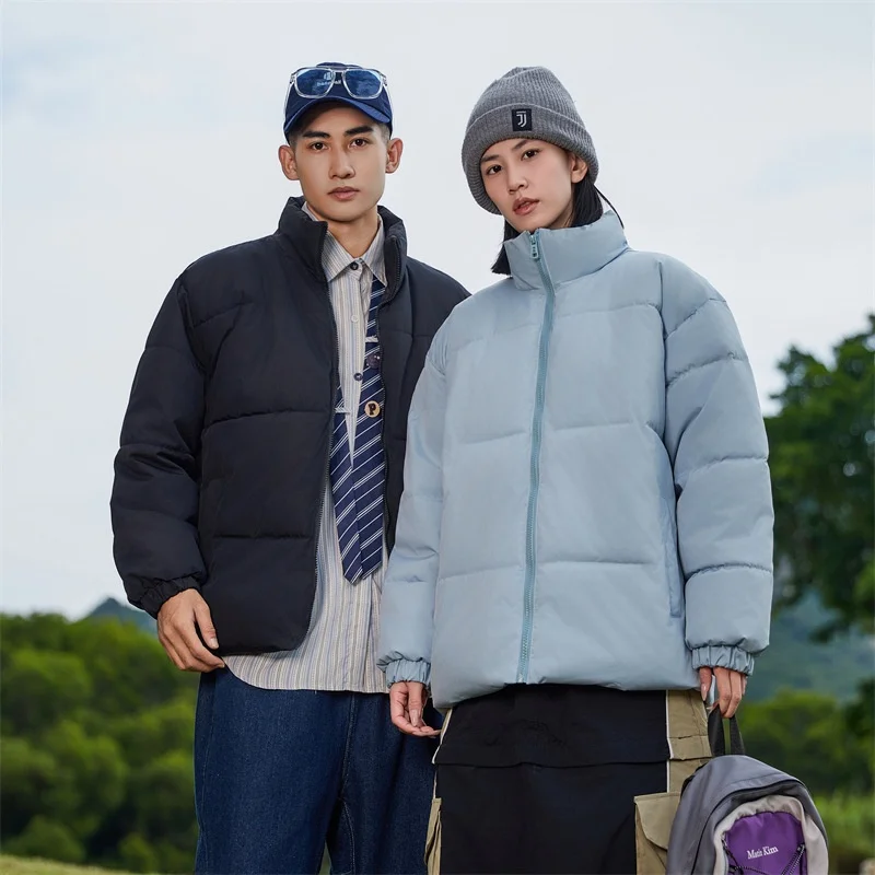 

Men's Thiened Cotton Jaet Ox Sle Winter Coat Stand Collar Bread Clothes Couple Faionable Ci Casual Long Sve