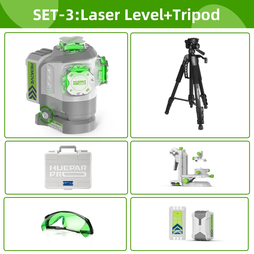 Huepar Pro Outdoor Laserwaterpas Zelfnivellerend Vaste-punt Pivot-uitlijning ±2mm Hoge Nauwkeurigheid Laserwaterpas 8000mAh Li-ion Batterij