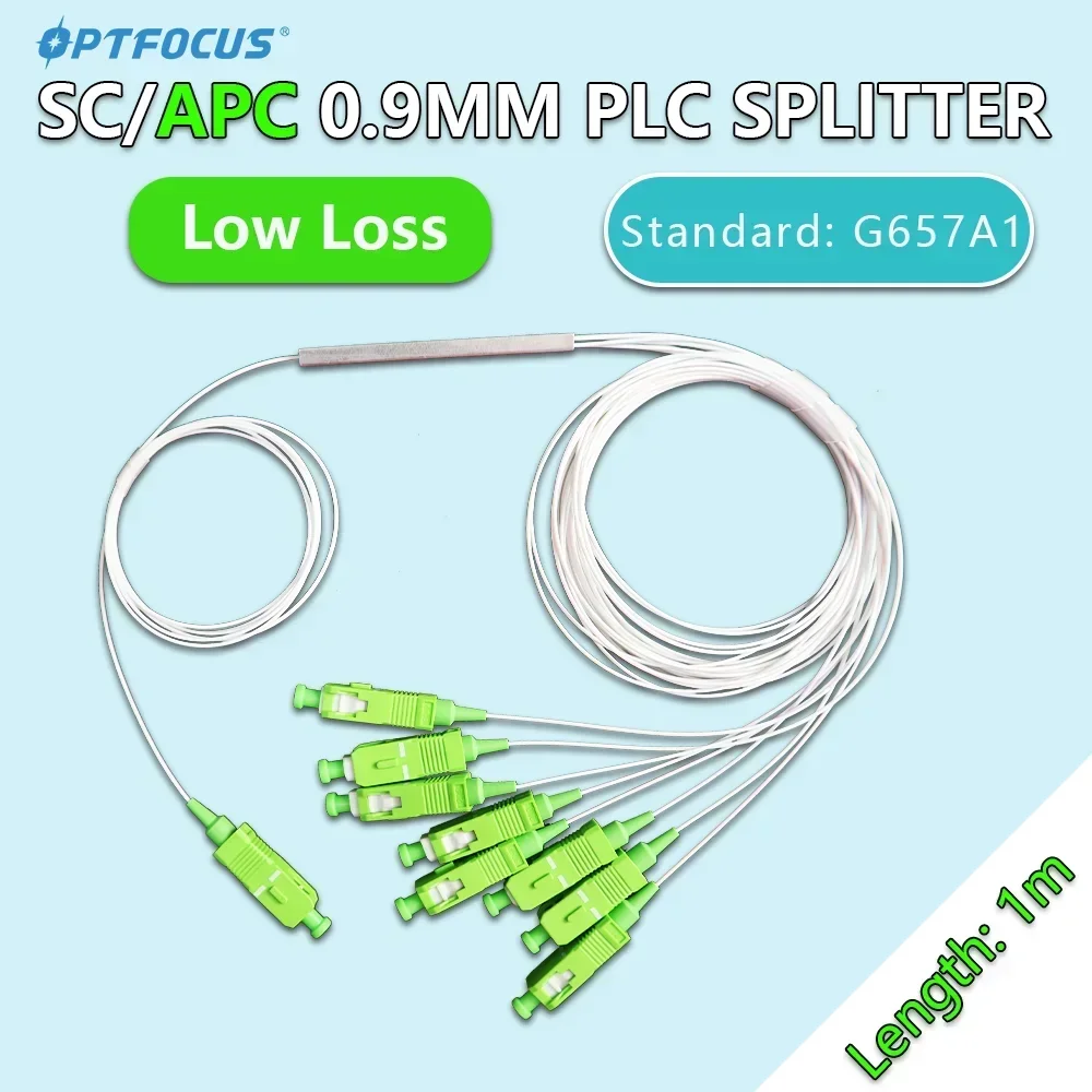 OPTFOCUS Splitter PLC SC APC 1 x8 1 x16 FTTH Splitter in fibra ottica SM 0.9mm 1m cavo connettore SC/APC