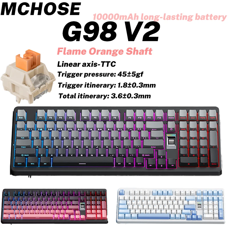 

MCHOSE G98V2 Трехрежимная механическая клавиатура 98% игровая офисная прокладка с RGB-подсветкой 2,4 ГГц/BT/проводной трехрежимный с возможностью горячей замены