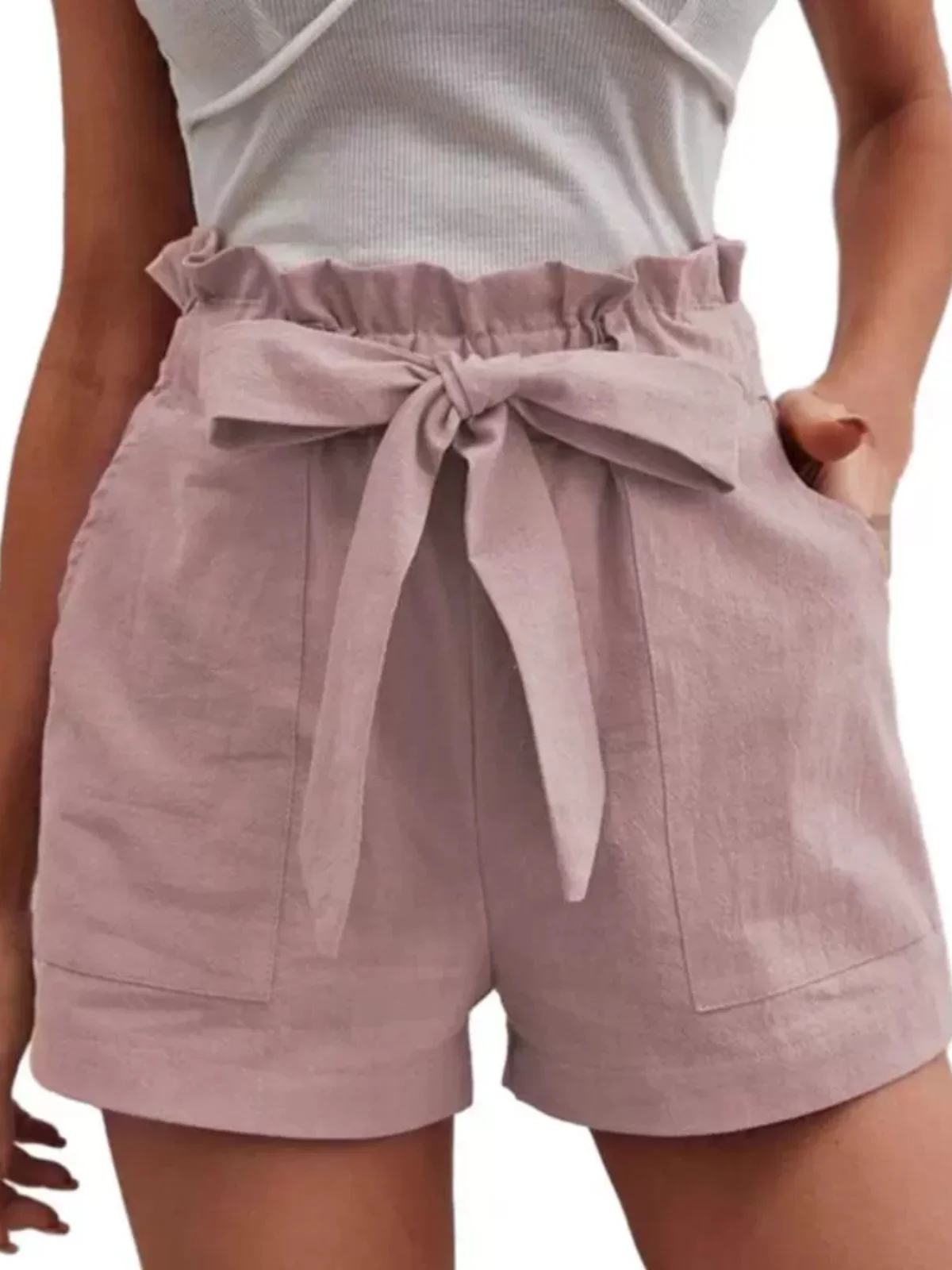 Coupe ample décontracté couleur orts taille haute jambe droite rue Sle fibre de Polyester Collection d'été femmes Faion