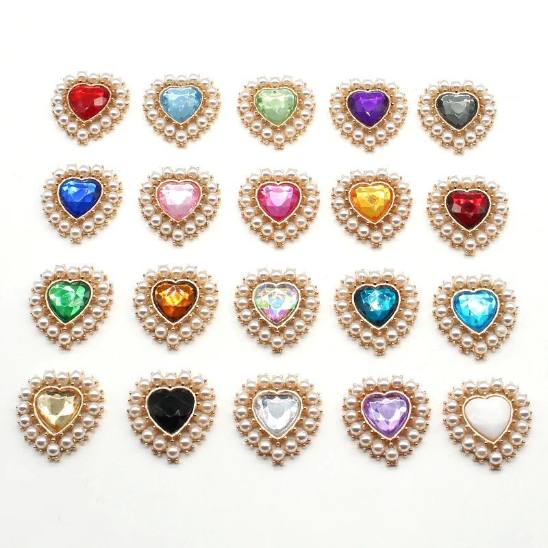 10pcs /lot 29*27MM Alloy Heart Snap Button Pearl Flatback Buttons Jewelry for Clothing Wedding Sewing Diy Accessories Decorative