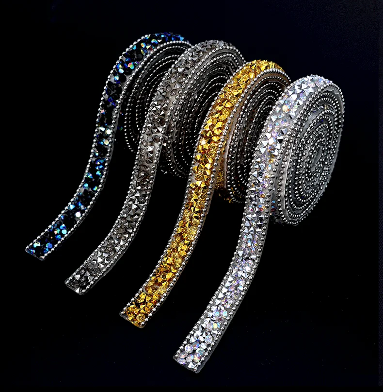 10 Meter Harz-Strass-Bänder Selbstklebende Diamant-Kristall-Rolle Glitzer-Gürtel Bling Party DIY Dekorationen 1CM Strassband – Detail 1