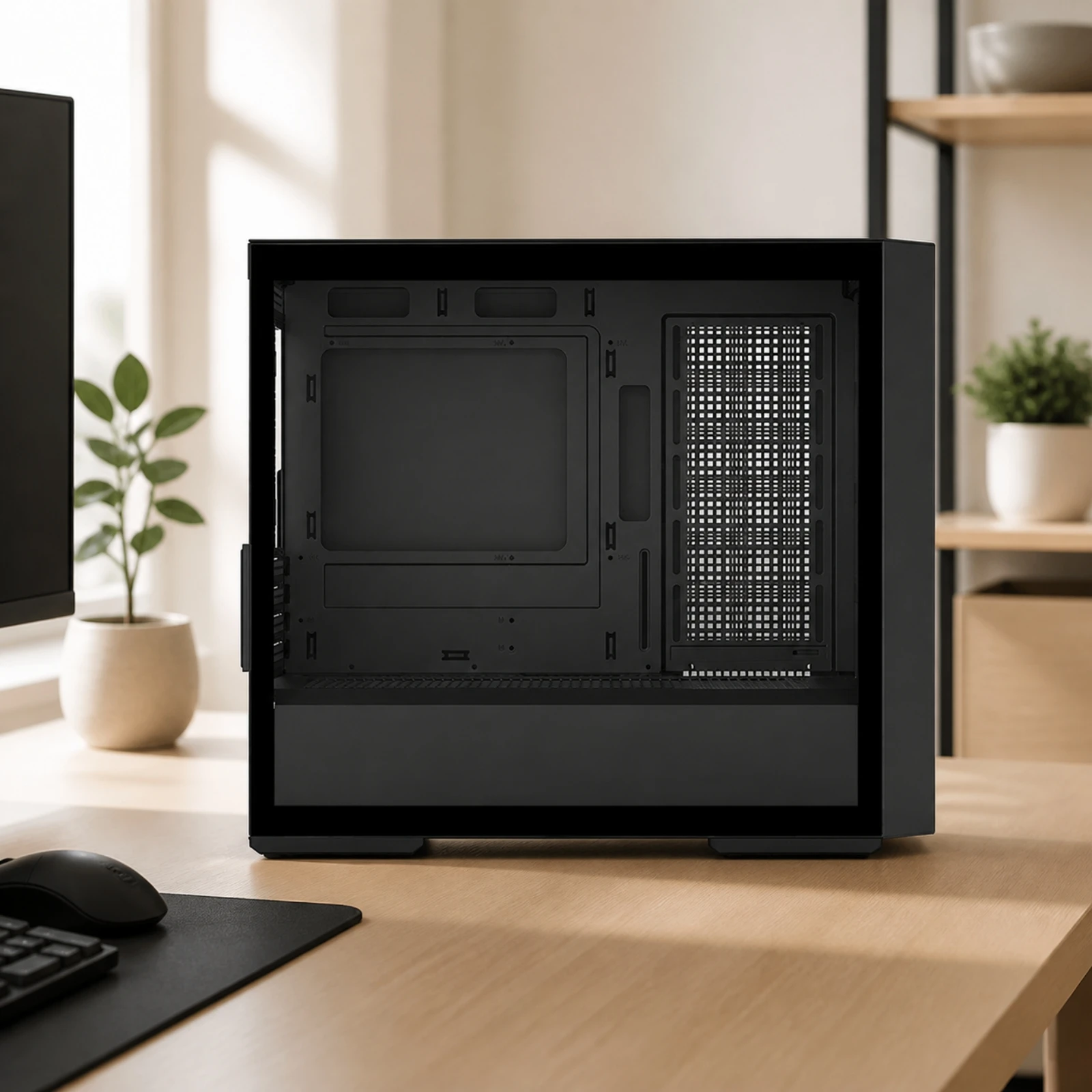 Micro ATX Computer Case Compact Tempered Glass Side Panel PC Case mATX Compatible Spacious Interior Black Dust Filter