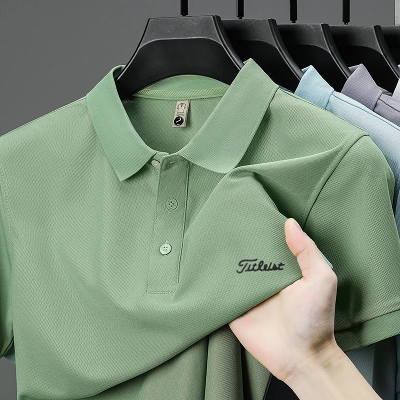 Business Casual Herren Neues Kurzarm-Poloshirt mit Kragen und Knöpfen, Einfarbig mit Schriftzug, Bequemes Atmungsaktives Herren-T-Shirt – Detail 24
