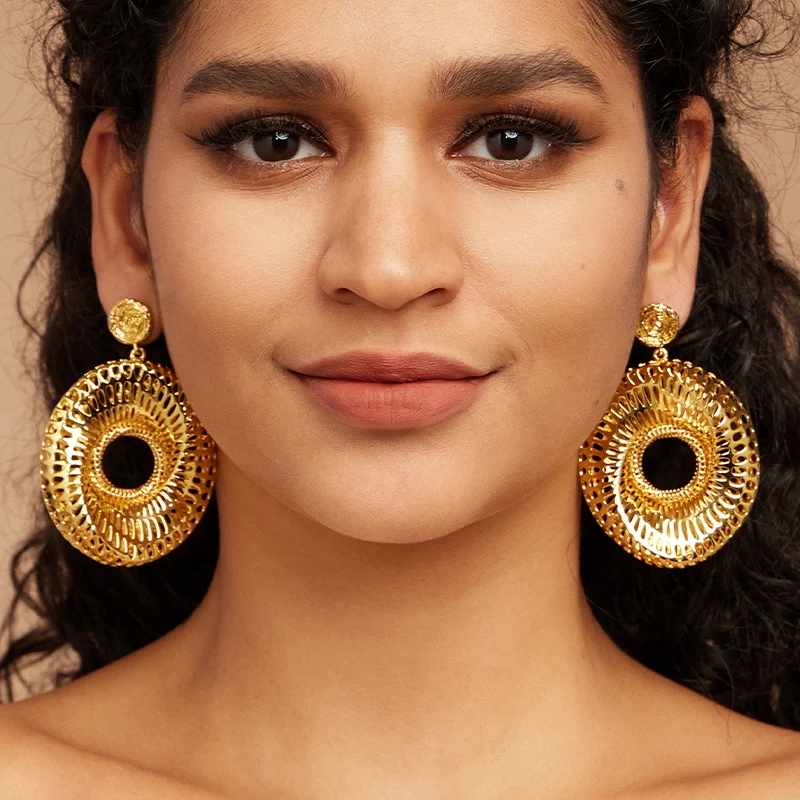 

IVOG Fashion Hollow Out Earring Gold Color Brass Fashion Jewelry Ring For Women Jewelry Accessory official-website
