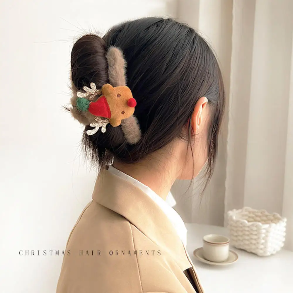 Christmas Plush Hair Clip Deer Santa Claus Snowmen Christmas Tree Cartoon Headdress Headband Holiday Decorative Hair Accessories