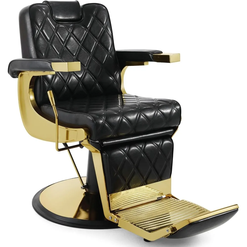 

Barber Chair Wide Backrest Reclining Salon Chair for Hair Stylist Tattoo Chair for Salon Equipment (Gold)