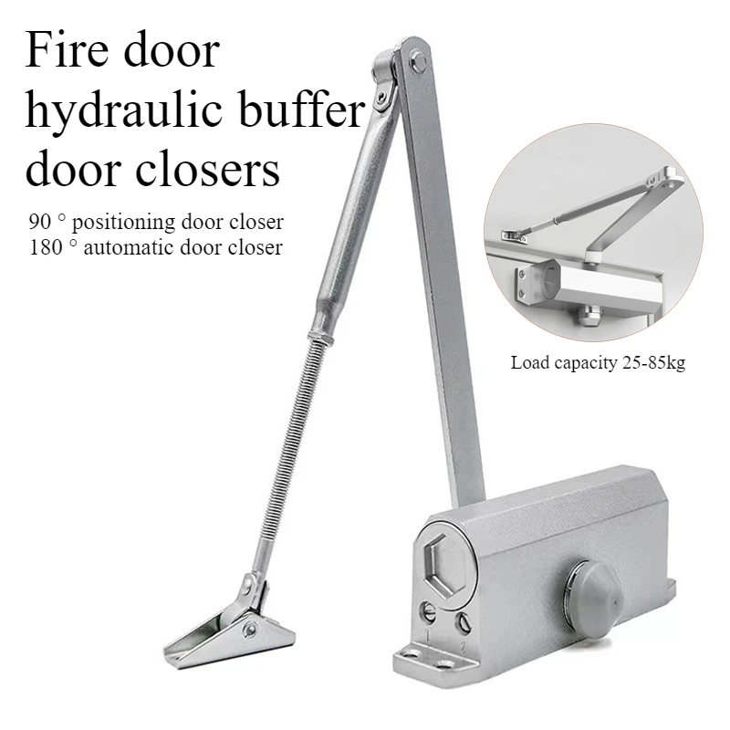 Automatic Door Closer 90°/180° Hydraulic Buffer Silent Fire Door Sliding Door, Anti-pinch Hand, Suitable for Weight 25-85kg