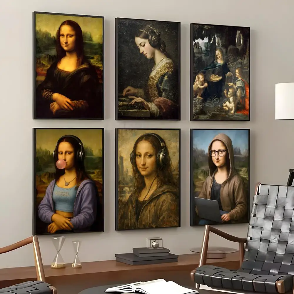 Artist Leonardo da Vinci Poster Self-Adhesive Waterproof Wall Stickers Coffee Bar Home Wall Decor