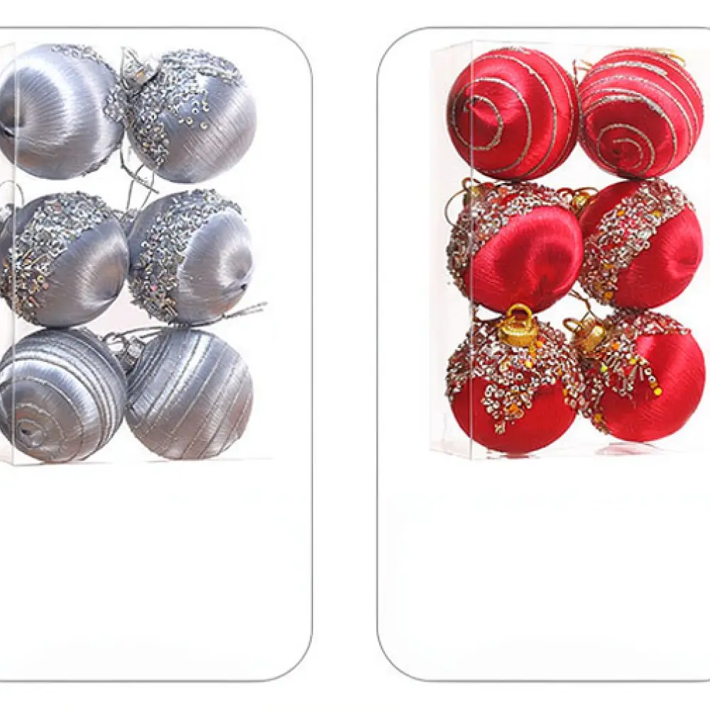 Festive Christmas Baubles Thread Wrapped Hanging Spheres Tree Ornaments For Holiday Home Party Decoration