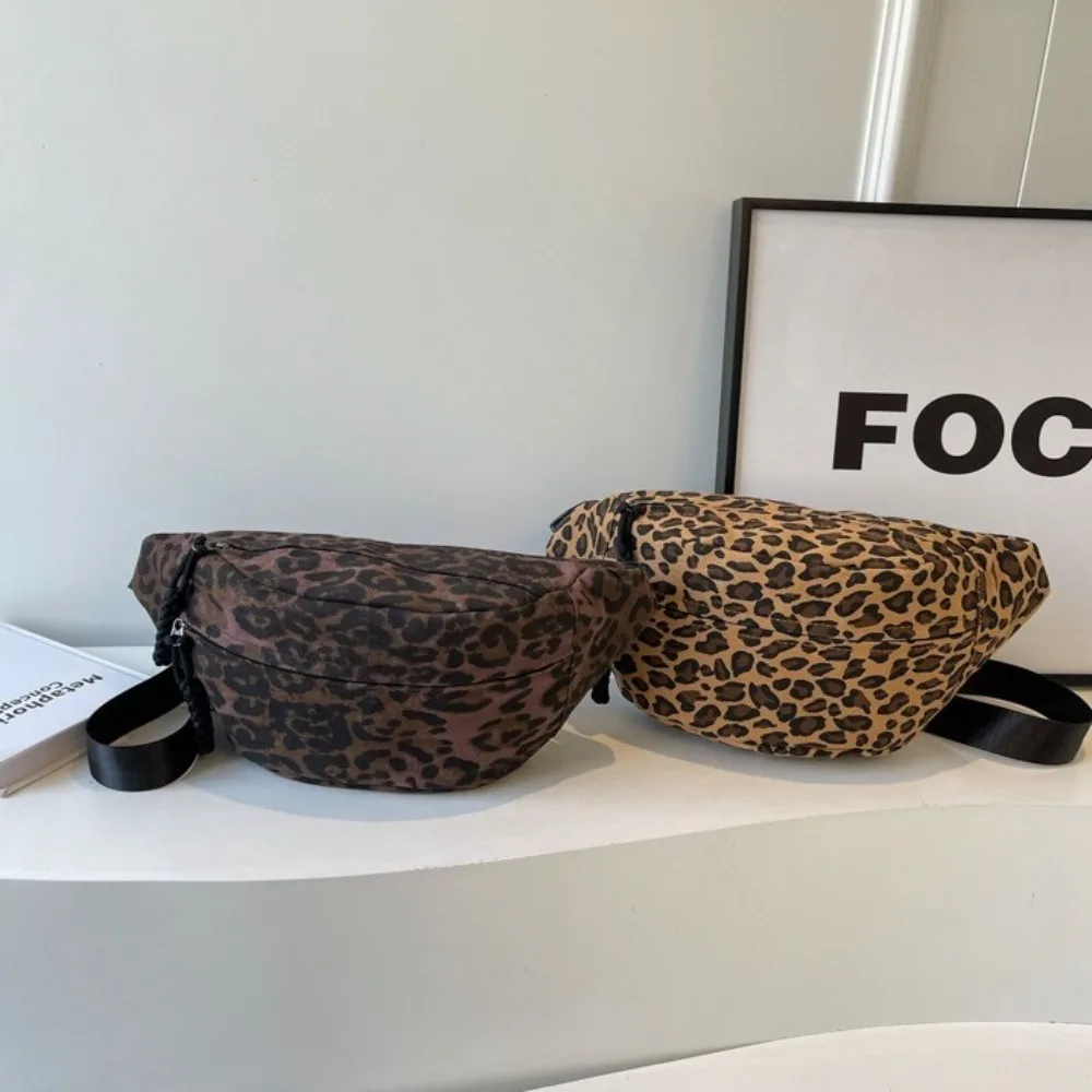 

Large Capacity Leopard Print Chest Bag Zipper Multi Functional Canvas Waist Bag Adjustable Strap Fanny Pack Sports Shoulder Bag