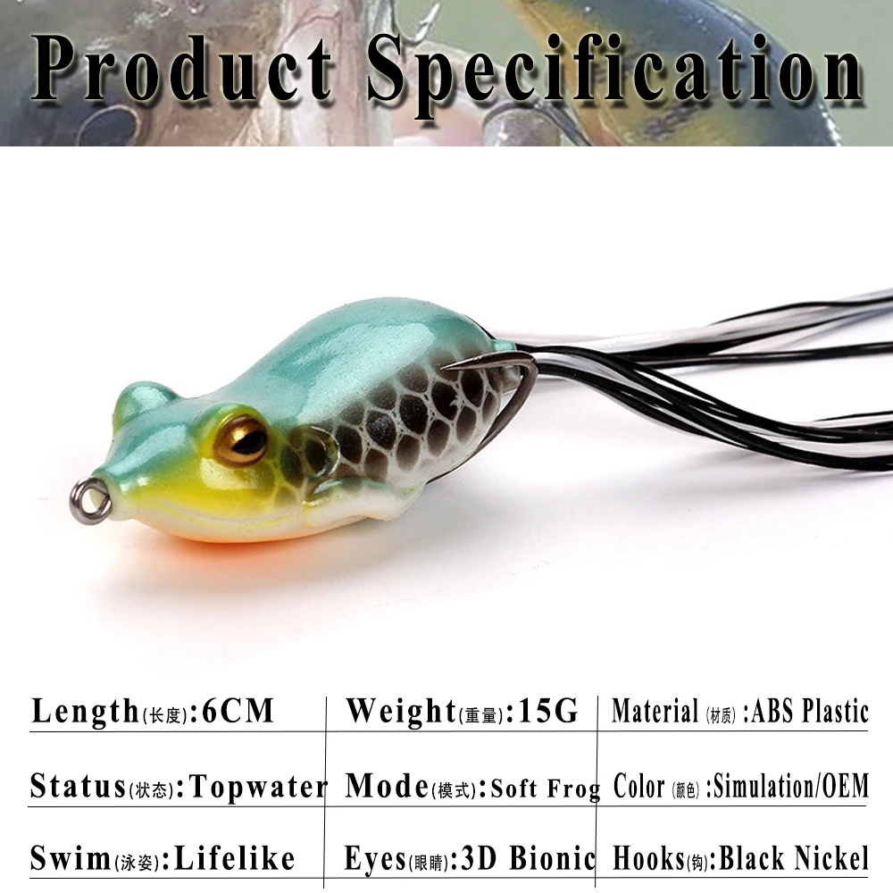 Chan's Huang 1PCS Topwater Bait Soft Frog Fishing Lure 6CM 15G Soft Tube Frog Black Seabass Killer Artificial Fishing Tackles