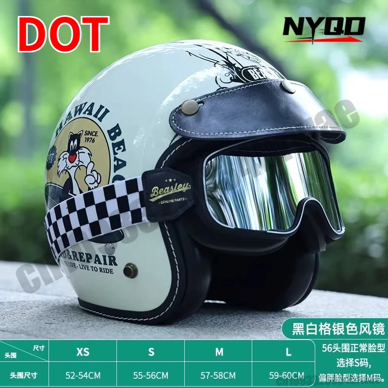 

Vintage Motorcycle Helmet DOT Approved Scooter Open Face Helmet Motorbike Moto Bicycle Riding Capacete Moto