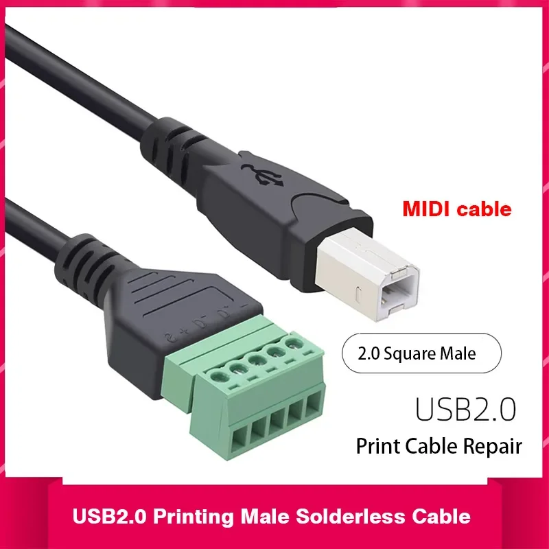 5-жильный кабель USB2.0 без припоя, Удлинительный кабель для передачи данных, с разъемом B «папа» на зеленый, с припоем, квадратный разъем для принтера