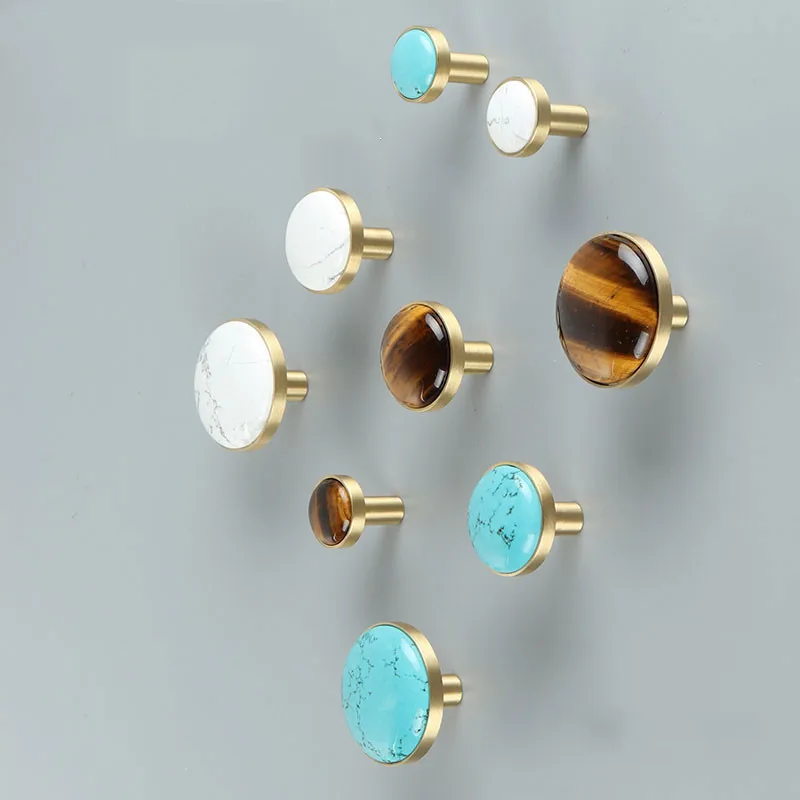 Creative Natural Stone Knob Wall Hanging Clothes Hook Single Brass Hook Single Hole Wardrobe Drawer Door Handle Hardware