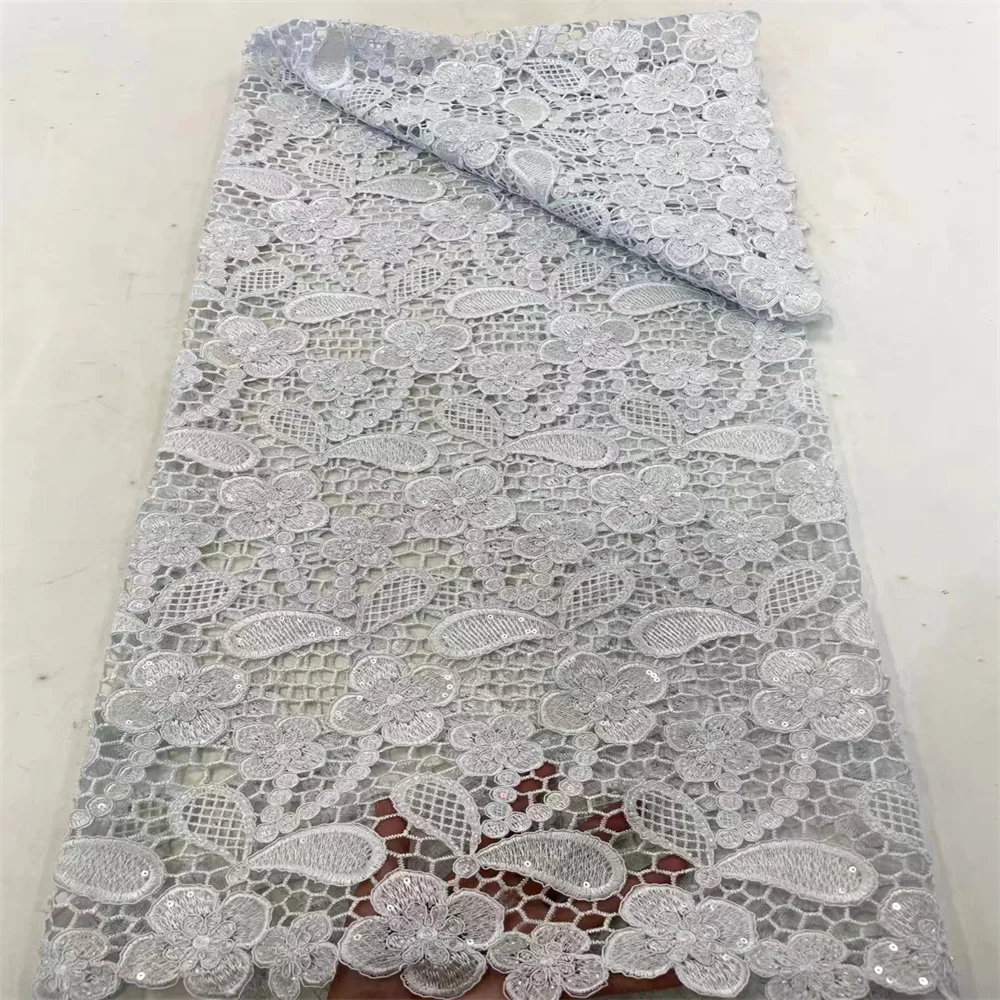 Guipure Fabric African French Sequined Lace Fabric 2024 High Quality Groom Lace Nigerian Lace Fabric Embroidered Material WS