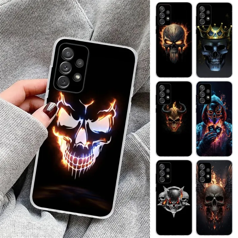 Fire Skull Head Smart Phone Case for Samsung Galaxy S23 S22 S21 Plus Ultra A12 A32 A53 Clear Phone Cover Funda