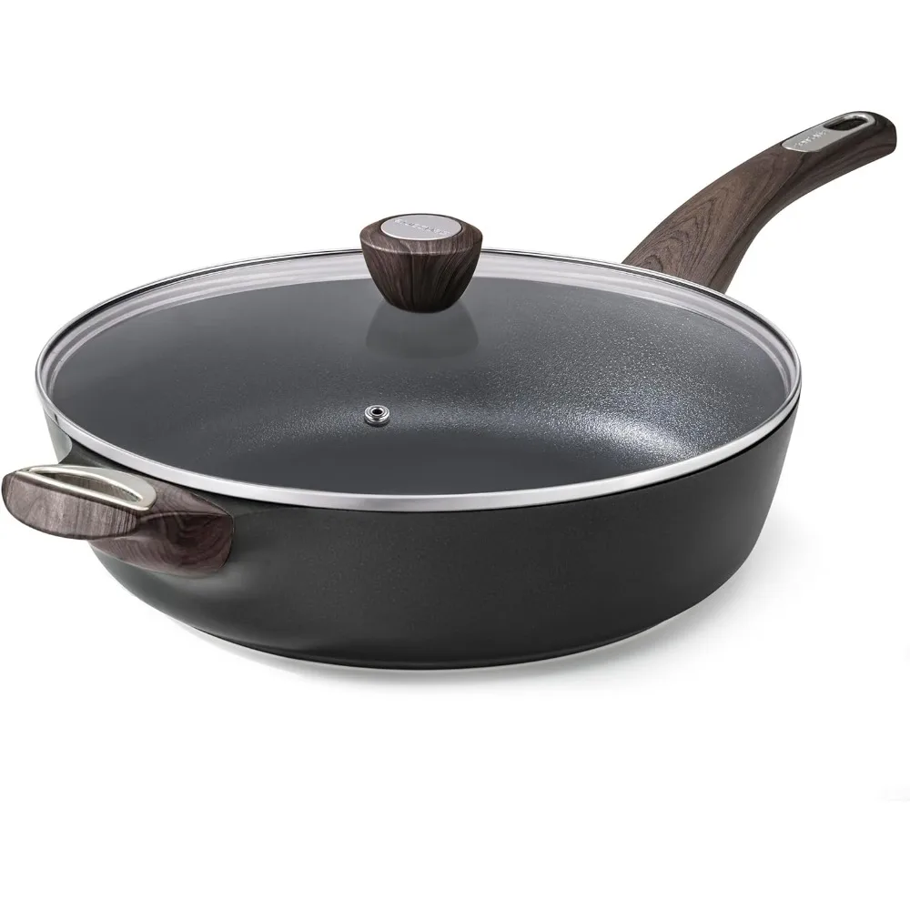 

Nonstick Frying Pan Skillet with Lid, 12 Inch Large Deep Frying Pan, 5 Qt Non Stick Saute Pan with Cover, Induction Pan