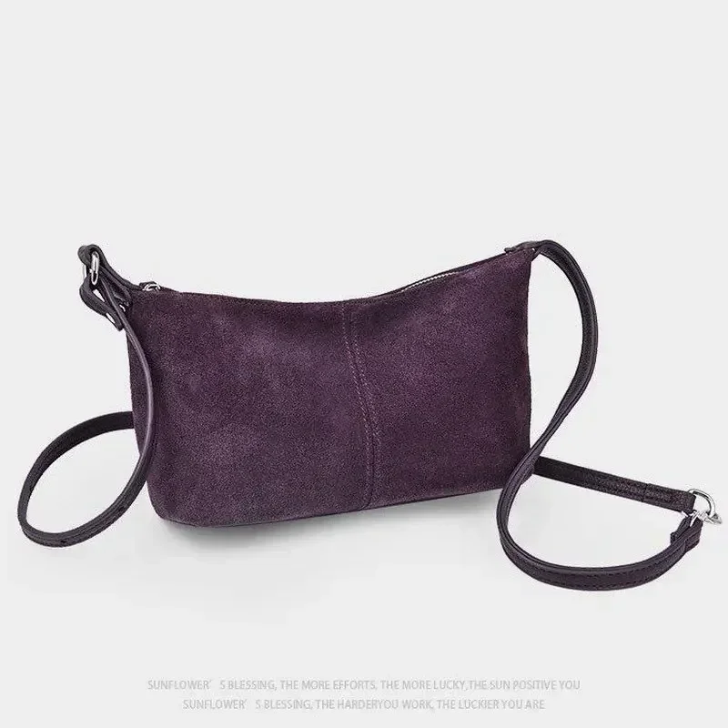 2026 New Arrival Retro Suede Small Shoulder Bag Cowhide Solid Color Top Handle Handbags for Daily Use Female Crossbody Bags 0A