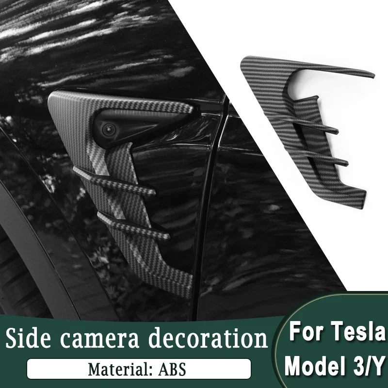 For Tesla Model 3 & Y Side Door Flanked Camera Decoration Trim Dust Cover Decoration Carbon Fiber Pattern Car Modification Part