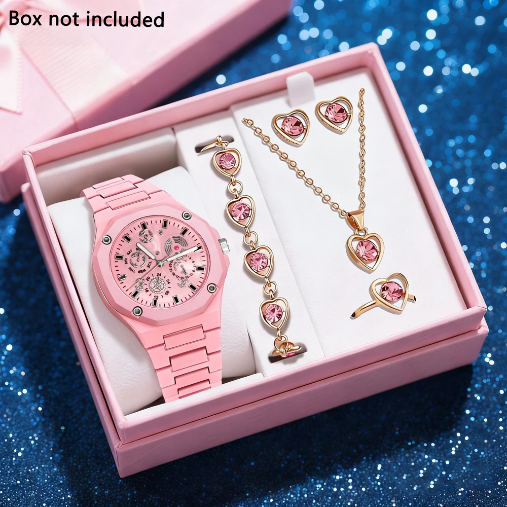 6pcs Latest Fashion Women's Casual Fashion Quartz Watch with Necklace Accessories Set, Suitable for Daily Wearing