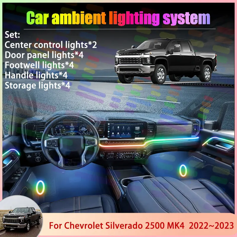 

For Chevrolet Silverado 2500 MK4 4th 2022~2023 6/18 in 1 Car Atmosphere Light Lamp RGB Shade Ensemble Streamer Atmosphere Set