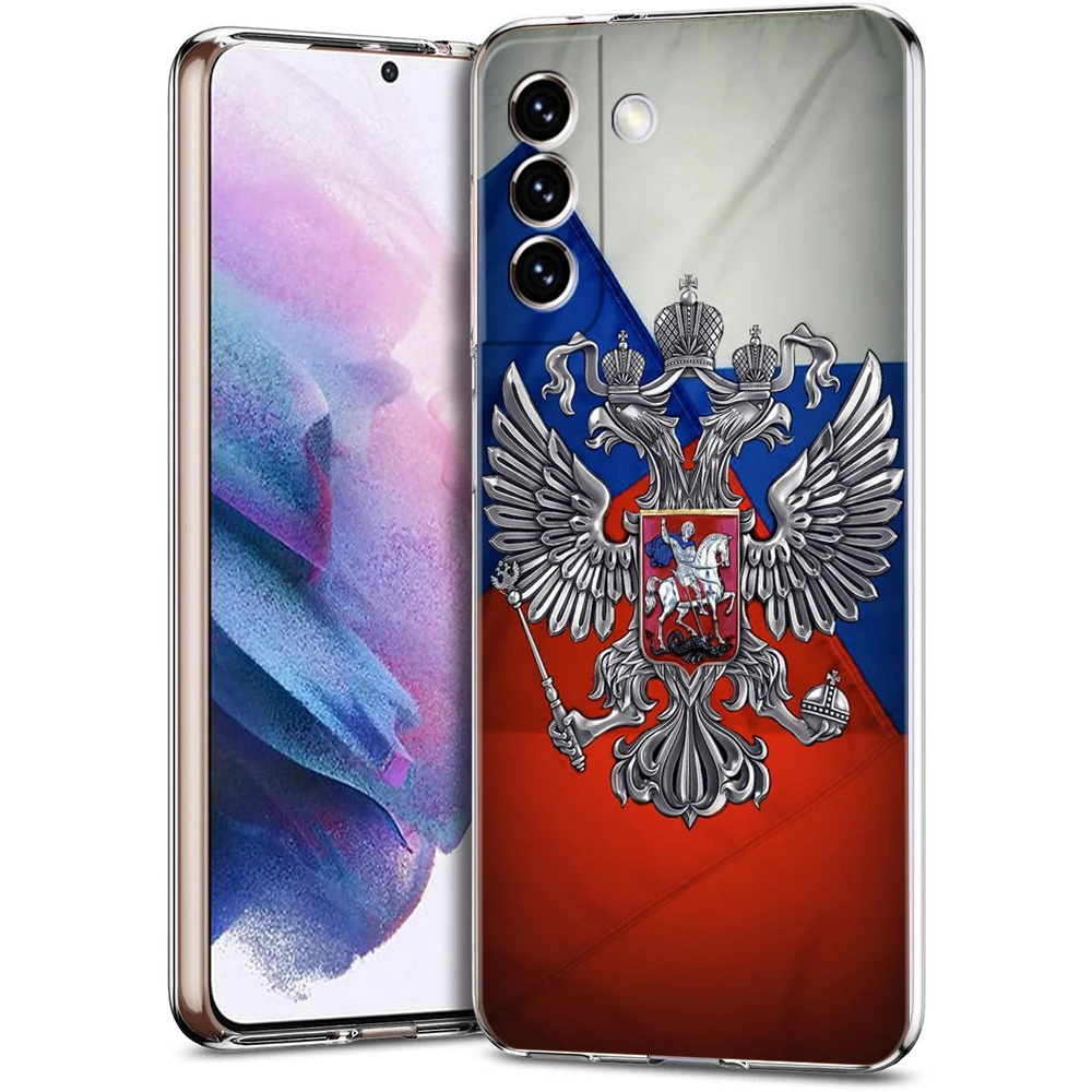 Russia Russian Flags Emblem Phone Case for Samsung Galaxy S24 S23 S22 S20 S21 FE Ultra S10 S10E S9 S8 Plus 5G Transparent Shell