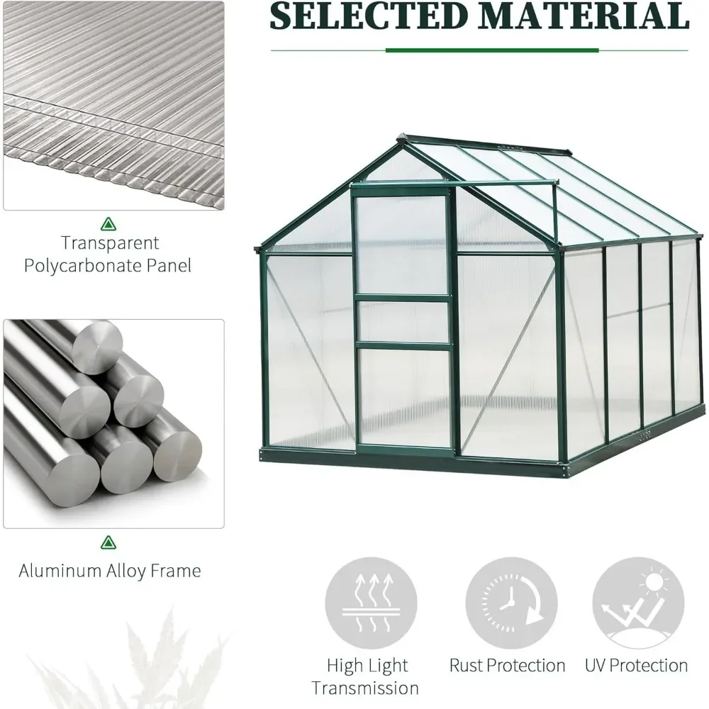 6' x 8' x 6.5' Polycarbonate Greenhouse, Heavy Duty Outdoor Aluminum Walk-in Green House Kit with Rain Gutter