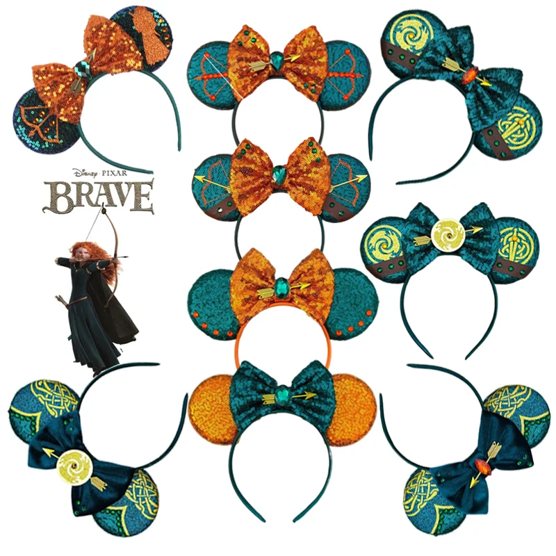 Pixar Brave Mickey Mouse Ears Headbands Women Sequin Bow Hair Accessories Girl Merida Archer Hairband Kid Princess Headwear Gift