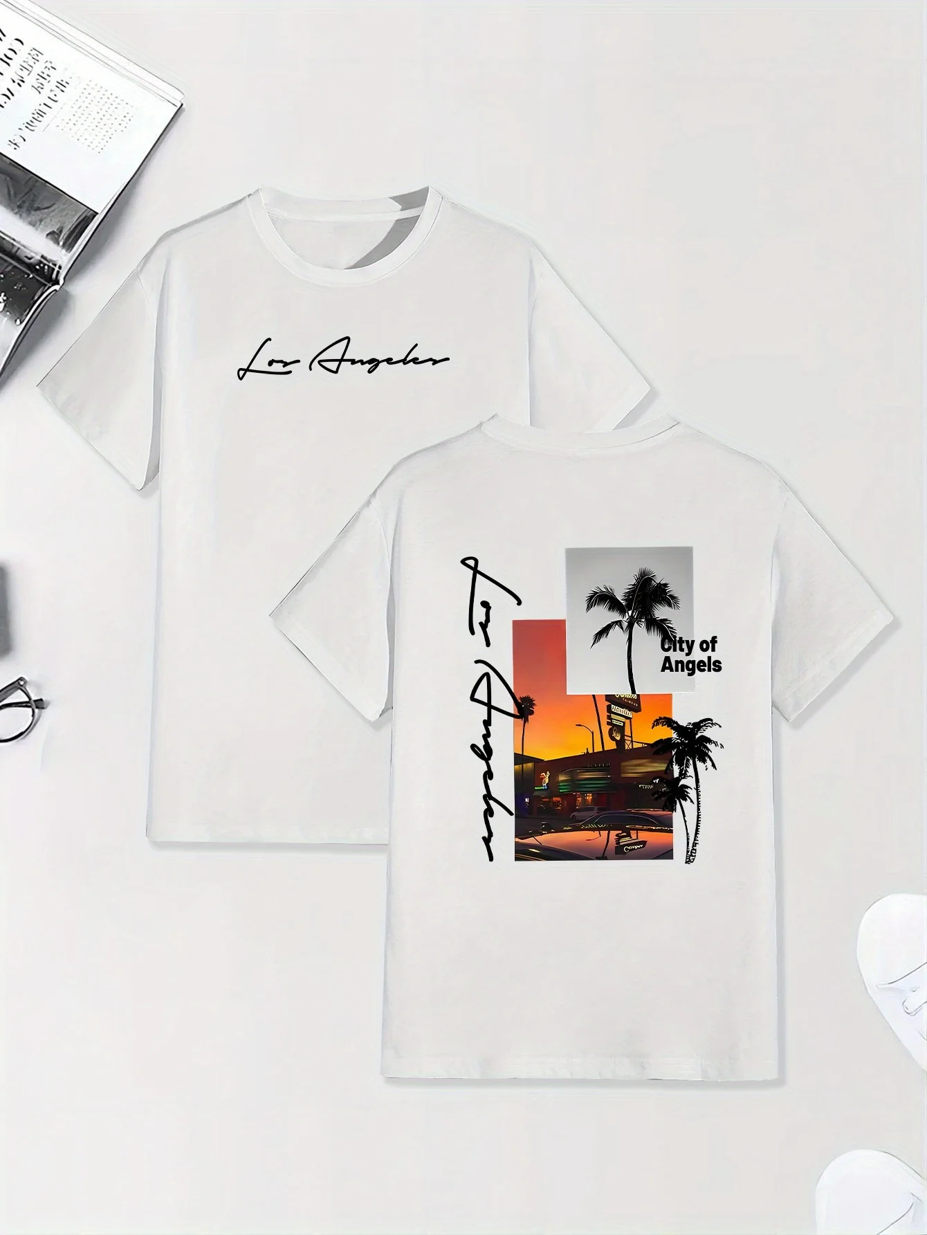 Nueva Camiseta Deportiva Casual Estampada para Hombre, Estilo Verano Los Ángeles, Simple y Versátil, una Opción de Estilo Única