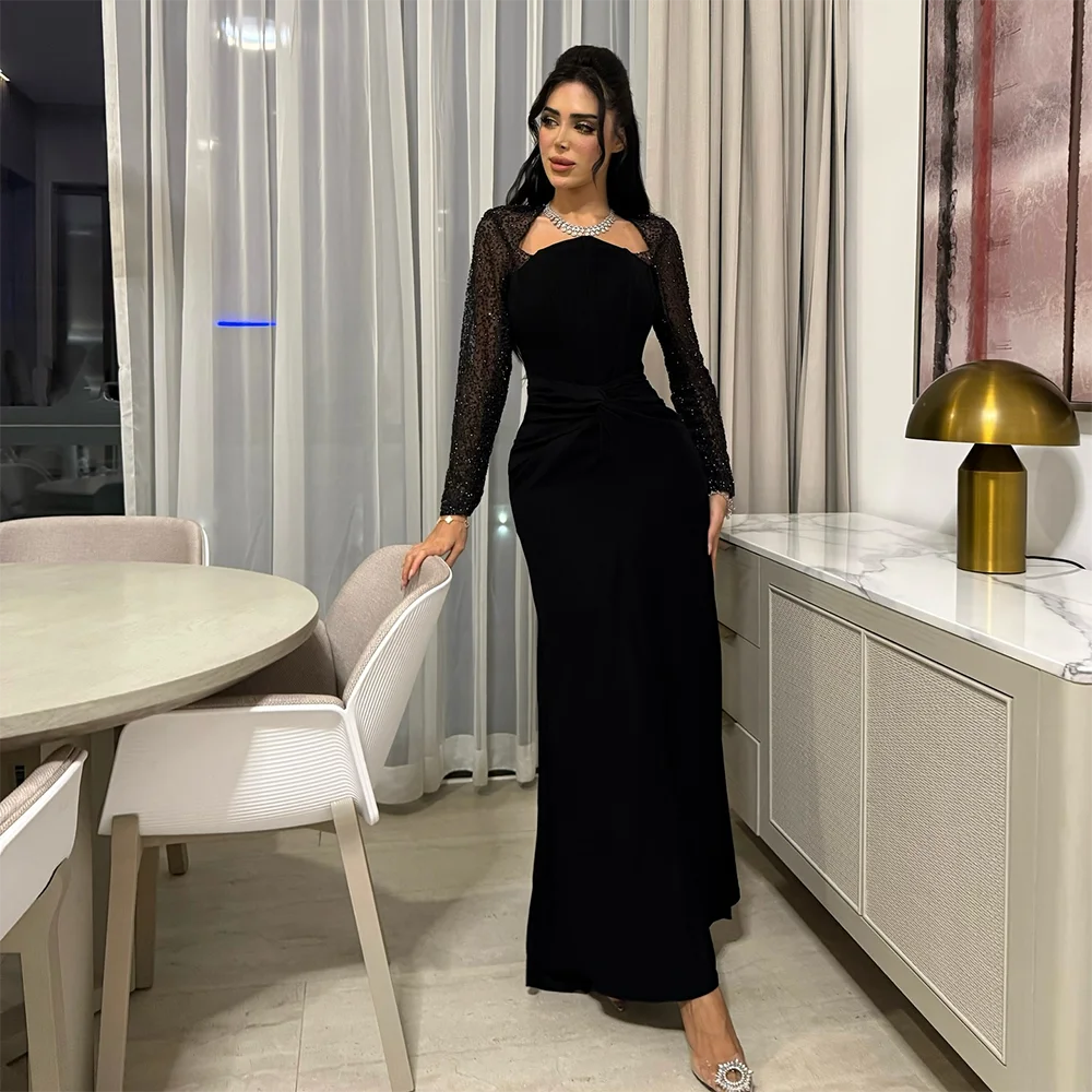 

Black Evening Dress Customized Long Sleeves Sequin Beading Elegant Evening Gowns for Women 2025 Trumpet Formal Party Dresses