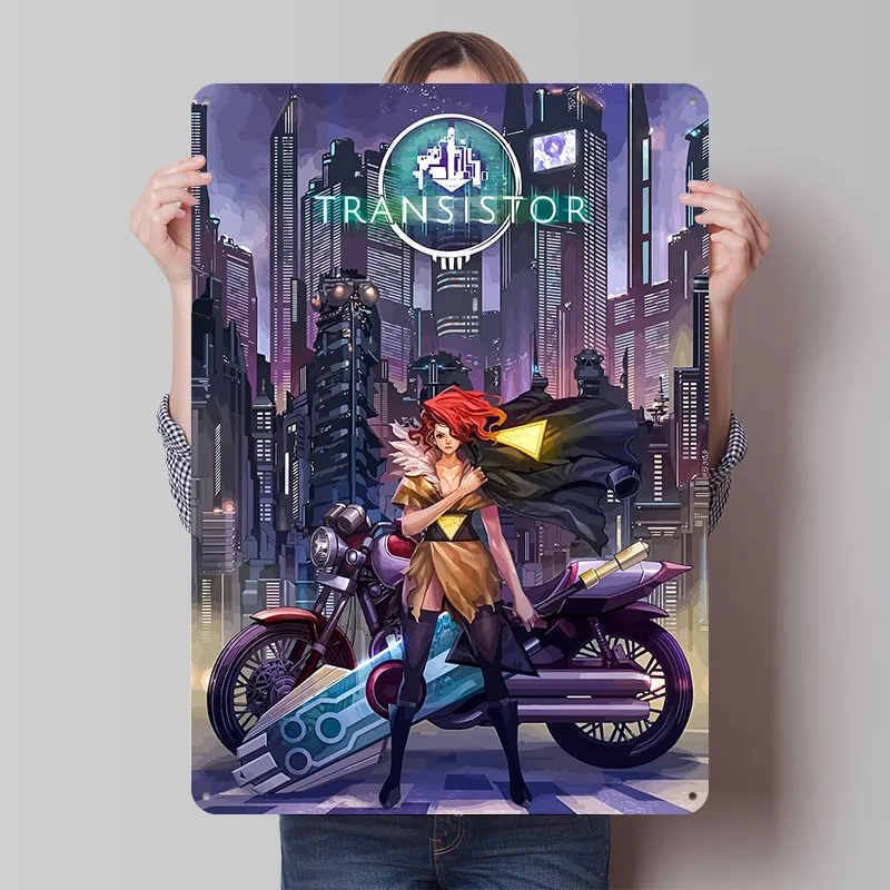 Transistor Game Redhead Character Art Printed Poster Customized Wall Art Retro Vintage Metal Tin Signs for Gamer Wand Deko Home