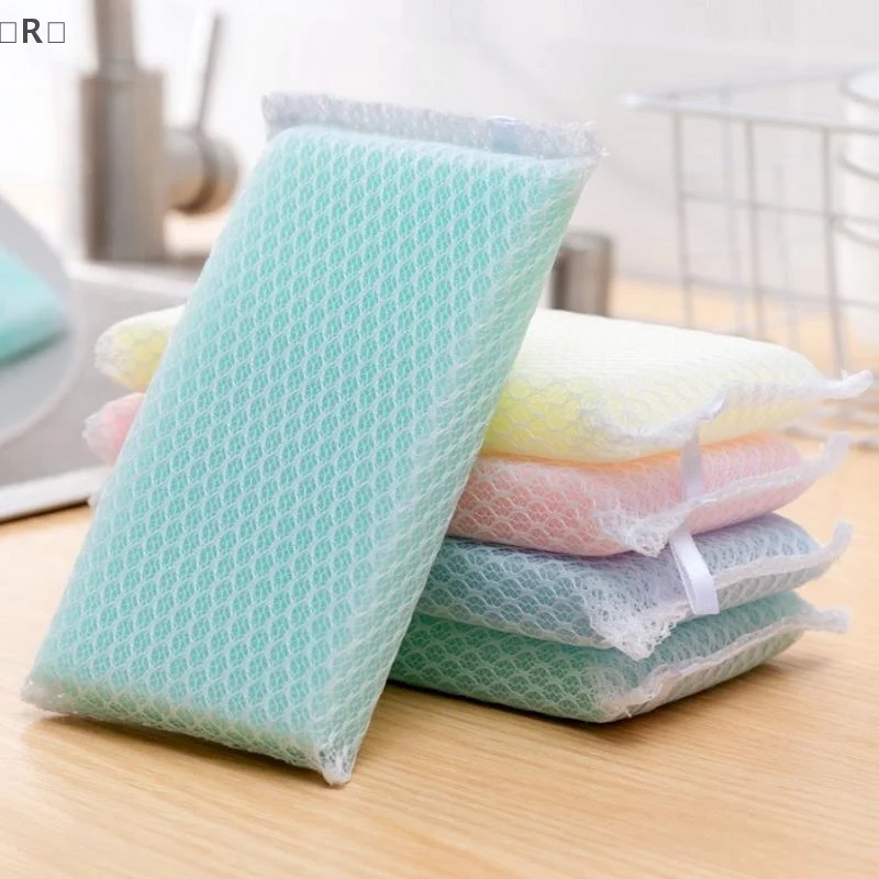 〔R〕5/10Pcs Dish Sponge Non Stick Scouring Pad Cleaning Supplies Resilient Net Foaming Easily For Pan Bowl Sponges Scouring