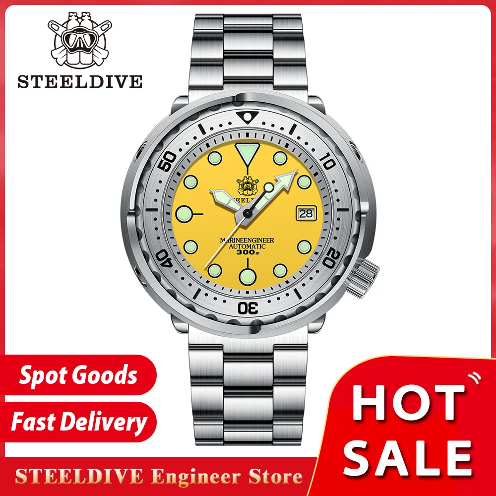 STEELDIVE SD1986 Tuna Mechanical Watch Stainless Steel Bezel 300M Waterproof Swiss Super Luminous NH35 Movement Dive Wristwatch