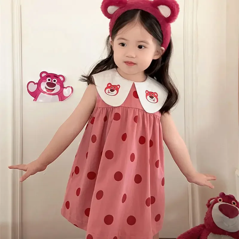 Disney Toy Story Lotso Bear Girl Dress Kids Toddler Polka Dot Cartoon gilet senza maniche gonna vestiti estivi Cute Baby Kid Dresses