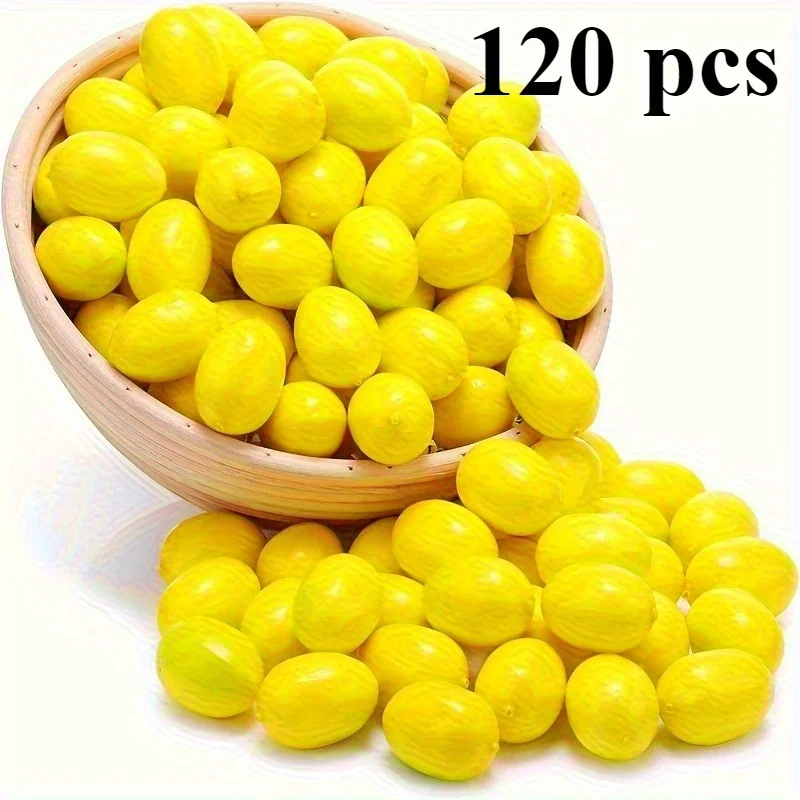 120pcs Simulated Lemon, Realistic Mini Yellow Lemon Decorations - for Photography Props, Window Display and Home Party Décor