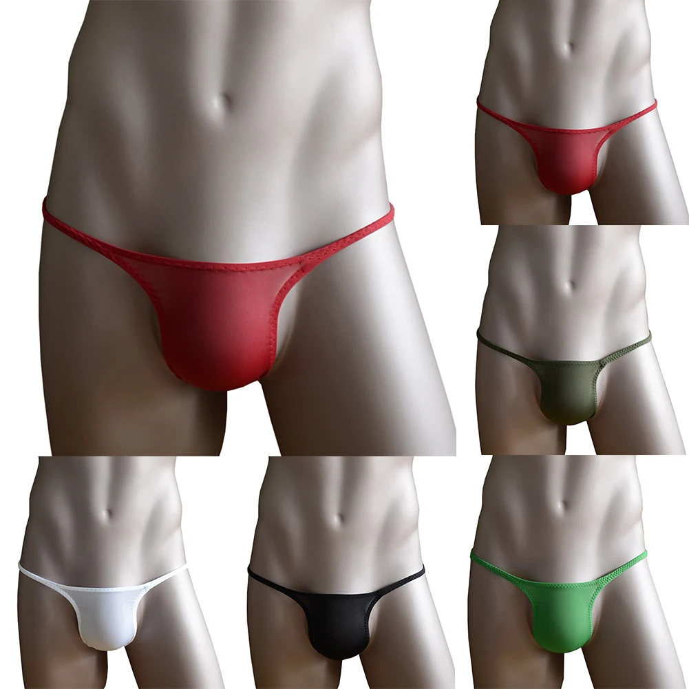 Cool Comfortable Men's Thong Underwear Low Waist Lingerie Ice Silk Fabric G String Solid Color Pattern All Season Wear