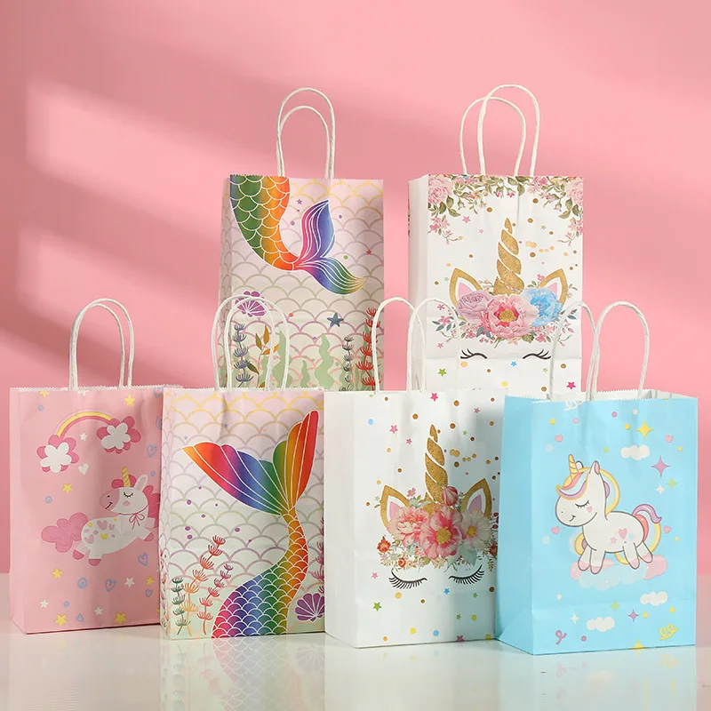 

24Pcs Mermaid Kraft Paper Gift Bag Packaging Candy Goodie Bags Birthday Baby Shower Party Gifts Bags Wedding Favors for Guests