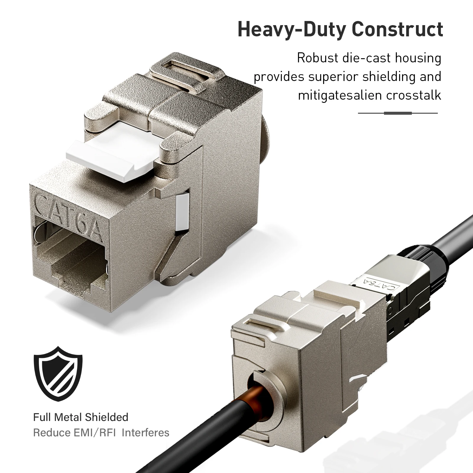 Natalink CAT6A Keystone Jack RJ45 Shielded Toolless Module STP Zinc Alloy 10GB Network Adapter Coupler Keystone Module Jack