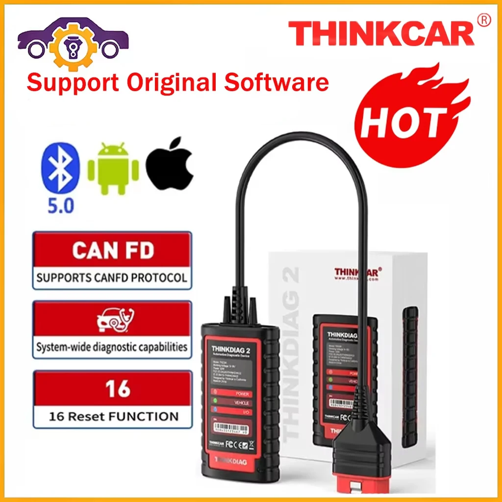 THINKCAR Thinkdiag 2 OBD2 Scanner Support CAN FD Protocols Fit For GM Car Brands Free Full Original Software 16 Reset Functions