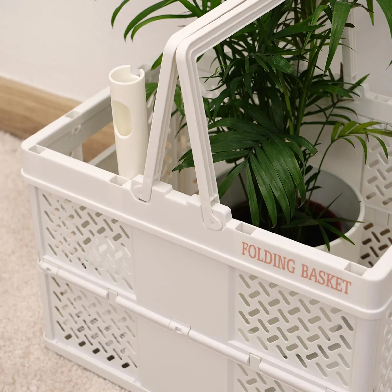 Foldable outdoor carrying basket with lid, portable picnic folding storage basket, miscellaneous basket, storage basket