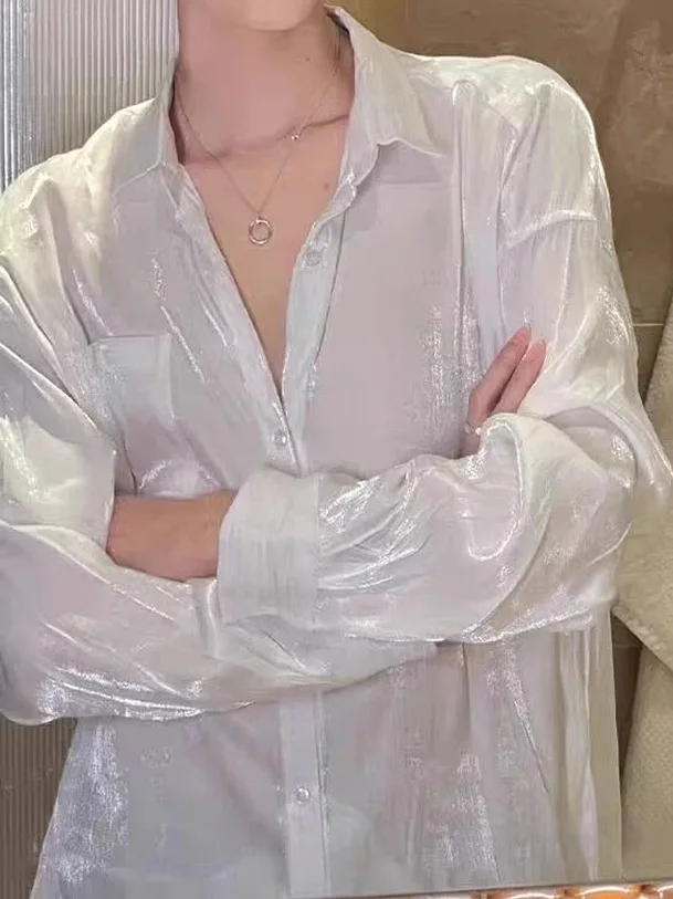 

Мужская футболка из ледяного шелка и ацетатного сатина, свободного кроя, однотонная, в тенденции молодежи, летняя, охлаждающая, из тонкого материала